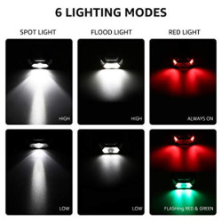 LE Stirnlampe, 1300 Lux LED XPG Kopflampe mit 6 Lichtmodi Scheinwerfer und Rotlicht, IPX4 spritzwassergeschütztes Gehäuse, Ba
