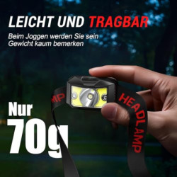 Winzwon USB Wiederaufladbare LED Stirnlampe Kopflampe, Wasserdicht Leichtgewichts Mini stirnlampen Perfekt fürs Laufen, Jogge