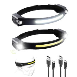 Stirnlampe LED Wiederaufladbar, Double Spot Light 230° COB Sensor Stirnlampe, Superhell 1200 Lumen mit 5 Modi, 12 Stunden Lau