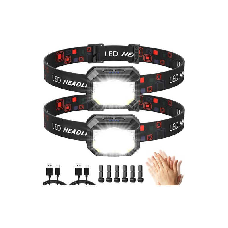 Stirnlampe LED Wiederaufladbar,MLIAIMCE 2 Stück 2000 Lumens Superhell Sensor Stirnlampe 18 Modi Kopflampe,IPX4 Wasserdicht LE Stirnlampe LED Wiederaufladbar,MLIAIMCE 2 Stück 2000 Lumens Superhell Sensor Stirnlampe 18 Modi Kopflampe,IPX4 Wasserdicht LE