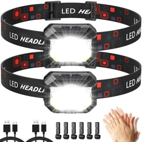 Stirnlampe LED Wiederaufladbar,MLIAIMCE 2 Stück 2000 Lumens Superhell Sensor Stirnlampe 18 Modi Kopflampe,IPX4 Wasserdicht LE