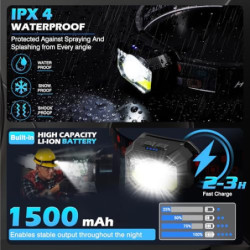 Stirnlampe LED Wiederaufladbar,MLIAIMCE 2 Stück 2000 Lumens Superhell Sensor Stirnlampe 18 Modi Kopflampe,IPX4 Wasserdicht LE
