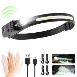 Stirnlampe LED Wiederaufladbar, Superhelle 230° Weitwinkelstrahl, Einstellbarer Fokus, 30 Std. Laufzeit, 7 Modi mit Bewegungs
