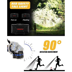 Stirnlampe, Superheller Kopflampe 18000 Lumen 8 LED 8 Modi mit Rotem Warnlicht, USB Stirnlampe Wiederaufladbare Wasserdicht, 