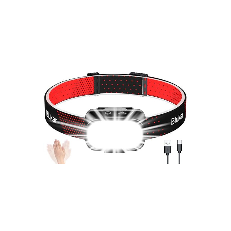Blukar Stirnlampe LED Wiederaufladbar, Superhelle Kopflampe Stufenlos Dimmbar, 5 Normalmodi & 5 Sensormodi & Rotlicht, IPX5 W Blukar Stirnlampe LED Wiederaufladbar, Superhelle Kopflampe Stufenlos Dimmbar, 5 Normalmodi & 5 Sensormodi & Rotlicht, IPX5 W