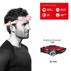 Ledlenser H8R, LED Stirnlampe, 600 Lumen, bis zu 120h Laufzeit, rotes Rücklicht, inkl. Akku, aufladbar, Box-Verpackung