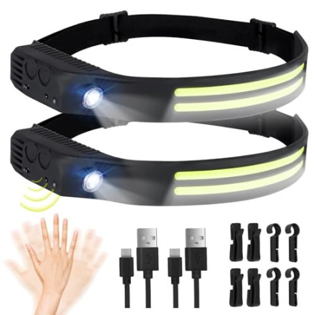 Winthai Stirnlampe Led Wiederaufladbar, 2 SuperHell 450 Lux Mit 5 Modi 1500mAh Kopflampe, 230°Ultra Weitwinkel Stirnlampe Led