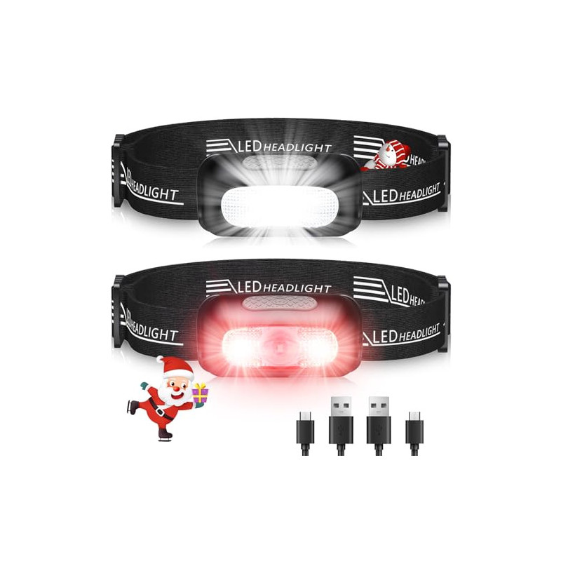 EOIWUY Stirnlampe, [2 Stück] Stirnlampe LED Wiederaufladbar Superhelle mit 5 Modi, Weißes und Rotes Licht & IPX4 Wasserdicht,