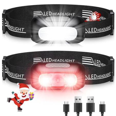 EOIWUY Stirnlampe, [2 Stück] Stirnlampe LED Wiederaufladbar Superhelle mit 5 Modi, Weißes und Rotes Licht & IPX4 Wasserdicht,