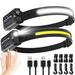 Sogdeco Stirnlampe LED Wiederaufladbar, 2 Stück 230° Weitwinkel 7 Modi Superhelle Stirnlampe, 22 Stunden Laufzeit, Sensor und