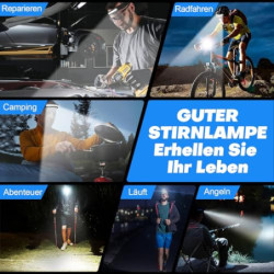 Sogdeco Stirnlampe LED Wiederaufladbar, 2 Stück 230° Weitwinkel 7 Modi Superhelle Stirnlampe, 22 Stunden Laufzeit, Sensor und