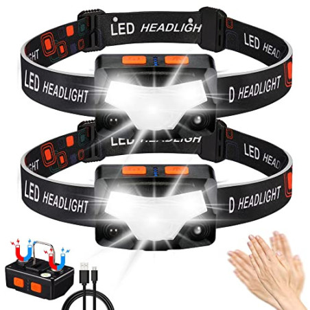 Hyted Stirnlampe LED Wiederaufladbar, 2 Stück 2000 Lumens Superhelle Sensor LED Stirnlampe Kopflampe, 14 Lichtmodi, Wasserdic