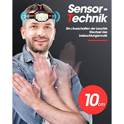 COPIC Stirnlampe 1100 Lumen USB Wiederaufladbare Sensor LED Kopflampe 7 Modi Headlampe mit Rotem Licht 90° Verstellbarem IP4 