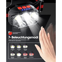 COPIC Stirnlampe 1100 Lumen USB Wiederaufladbare Sensor LED Kopflampe 7 Modi Headlampe mit Rotem Licht 90° Verstellbarem IP4 