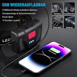 SIDARK Stirnlampe Led Wiederaufladbar，Superhell 100000 Lumen Kopflampe Stirnlampe mit 6 Lichtmodi & 9000mAh Grosse Kapazität 