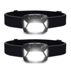 Offgridtec 2er Pack LED Stirnlampe 220lm, 1300 Lux, IPX4 Wasserdicht, Verstellbares Kopfband, Verschiedene Lichtmodi für Outd