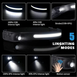 flintronic Stirnlampe LED Wiederaufladbar Intelligenter Sensor COB Kopflampe 600 Lumen 230 ° Beleuchtung leichte Stirnlampe 5