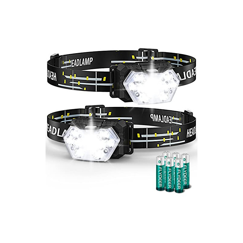 Lsnisni Stirnlampe LED Batteriebetrieben, 2 Stück 2000 Lumens Kopflampe, 6 Lichtmodi, 6 AAA-Batterien Enthalten, IPX5 Wasserd