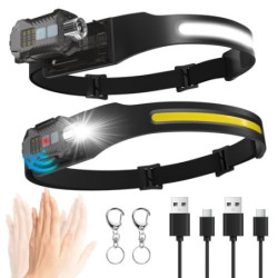 Stirnlampe LED Wiederaufladbar, Kopflampe 1200mAh 230°Weitwinkel Sensor Abnehmbarer Stirnlampe 9 Lichtmodi Leichte IPX65 Wass