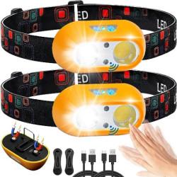 BIBURY Stirnlampe LED Wiederaufladbar 2 Stück, Superhell Stufenlos Dimmbar Kopflampe mit 6 Lichtmodi und Rotlicht, IPX5 Wasse