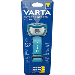 VARTA Stirnlampe LED inkl. 3x AAA Batterien Kopflampe, Outdoor Sports H10 Pro, zwei Leuchtmodi, spritzwassergeschützt, Dimmfu
