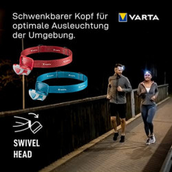 VARTA Stirnlampe LED inkl. 3x AAA Batterien Kopflampe, Outdoor Sports H10 Pro, zwei Leuchtmodi, spritzwassergeschützt, Dimmfu