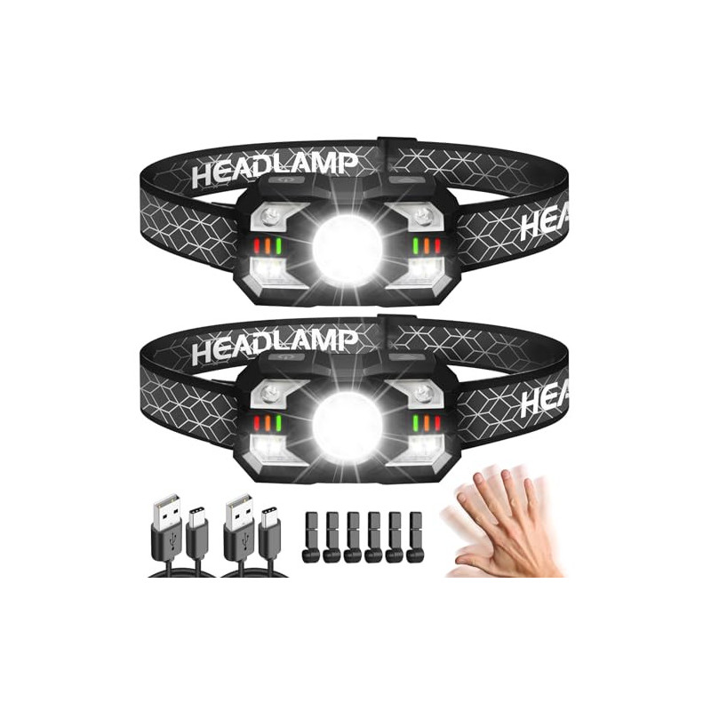 Hyted Stirnlampe LED Wiederaufladbar, 2 Stück 2000 Lumens Superhell Sensor Stirnlampe mit 10 Lichtmodi, IPX5 Wasserdicht LED Hyted Stirnlampe LED Wiederaufladbar, 2 Stück 2000 Lumens Superhell Sensor Stirnlampe mit 10 Lichtmodi, IPX5 Wasserdicht LED