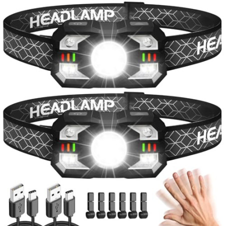 Hyted Stirnlampe LED Wiederaufladbar, 2 Stück 2000 Lumens Superhell Sensor Stirnlampe mit 10 Lichtmodi, IPX5 Wasserdicht LED 