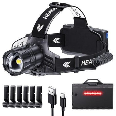 Glarylight Stirnlampe LED Wiederaufladbar, Superhell 1000 Lumen Kopflampe mit 6 Lichtmodi & IPX4 Wasserdicht & Zoombar, 120° 