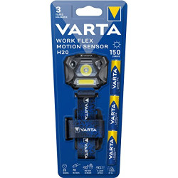 VARTA Stirnlampe LED inkl. 3x AAA Batterien, Work Flex Motion Sensor H20, Bewegungssensor, zwei Leuchtmodi, an- und ausschalt