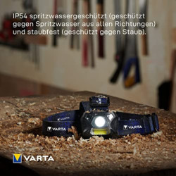 VARTA Stirnlampe LED inkl. 3x AAA Batterien, Work Flex Motion Sensor H20, Bewegungssensor, zwei Leuchtmodi, an- und ausschalt