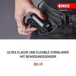 EMOS - aufladbare Stirnlampe mit Bewegungssensor - rotes Licht - Helligkeit 380lm, Leuchtweite 30m - 4 Leuchtmodi - Leuchtdau