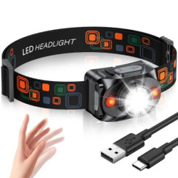 Rolgno Stirnlampe LED Wiederaufladbar, [Ultrahell] Kopflampe mit Sensor & Rotlicht, 6 Lichtmodi & IPX4 Wasserdicht Stirnlampe