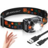 Rolgno Stirnlampe LED Wiederaufladbar, [Ultrahell] Kopflampe mit Sensor & Rotlicht, 6 Lichtmodi & IPX4 Wasserdicht Stirnlampe