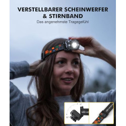 Rolgno Stirnlampe LED Wiederaufladbar, [Ultrahell] Kopflampe mit Sensor & Rotlicht, 6 Lichtmodi & IPX4 Wasserdicht Stirnlampe