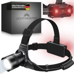LICHTMEISTER® Stirnlampe mit Rücklicht  2500 Lumen, 8000 mAh Akku  - Stirnlampe LED wiederaufladbar - extrem helle Kopflampe 
