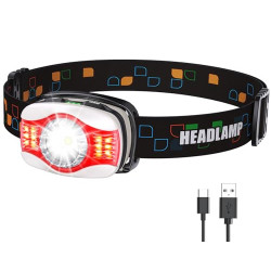 Glangeh Stirnlampe LED Wiederaufladbar mit 1200 mAh Akku, Superhell Kopflampe mit weiß- und Rotlicht 6 Lichtmodi, IPX4 Wasser