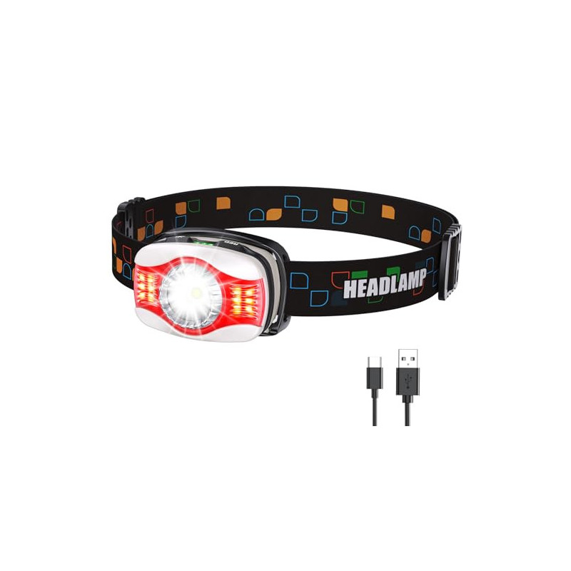 Glangeh Stirnlampe LED Wiederaufladbar mit 1200 mAh Akku, Superhell Kopflampe mit weiß- und Rotlicht 6 Lichtmodi, IPX4 Wasser Glangeh Stirnlampe LED Wiederaufladbar mit 1200 mAh Akku, Superhell Kopflampe mit weiß- und Rotlicht 6 Lichtmodi, IPX4 Wasser