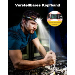 Glangeh Stirnlampe LED Wiederaufladbar mit 1200 mAh Akku, Superhell Kopflampe mit weiß- und Rotlicht 6 Lichtmodi, IPX4 Wasser