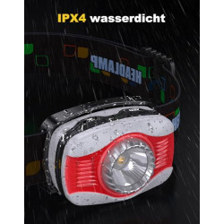 Glangeh Stirnlampe LED Wiederaufladbar mit 1200 mAh Akku, Superhell Kopflampe mit weiß- und Rotlicht 6 Lichtmodi, IPX4 Wasser