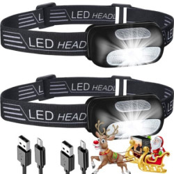 Stirnlampe LED Wiederaufladbar 2 Pack Superleicht kopflampe stirnlampen aufladbar Mit Warnlicht 5 Modi Wasserdicht USB C stir