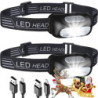 Stirnlampe LED Wiederaufladbar 2 Pack Superleicht kopflampe stirnlampen aufladbar Mit Warnlicht 5 Modi Wasserdicht USB C stir
