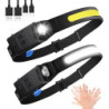 Hyted Stirnlampe LED Wiederaufladbar, 2 Stück 230° Weitwinkel Kopflampe Stirnlampe mit Rotem Warnlicht, 6 Lichtmodi Sensor Wa