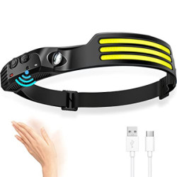 DAWINSIE Stirnlampe LED Wiederaufladbar USB, Intelligenter Sensor Kopflampe mit 5 Lichtmodi, Wasserdichte Superhell Stirnlamp