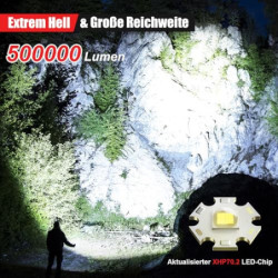 Shadowhawk Taschenlampe Led 500000 Lumen, Extrem Hell Taschenlampe USB Aufladbar Taktische Taschenlampen Mit holster XHP70.2,