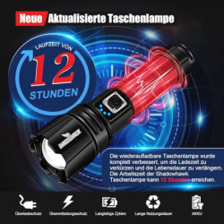 Shadowhawk Taschenlampe Led 500000 Lumen, Extrem Hell Taschenlampe USB Aufladbar Taktische Taschenlampen Mit holster XHP70.2,