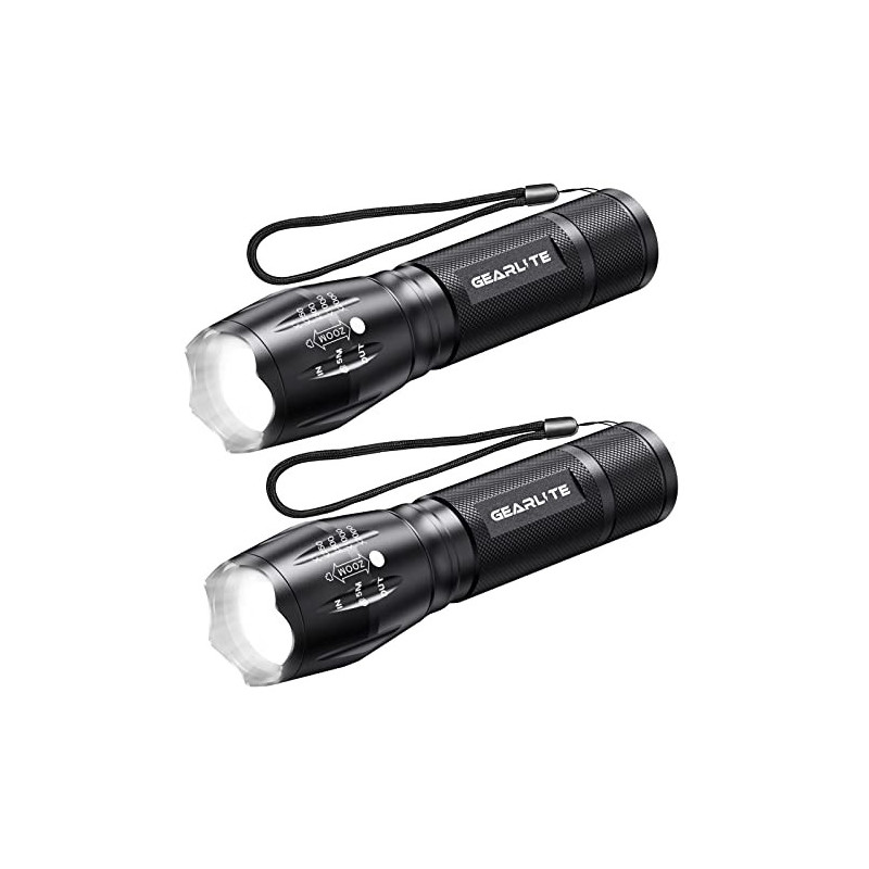 GEARLITE LED Taschenlampe Batteriebetrieben 2 Stücke, 2000 Lumen Taschenlampe LED Extrem Hell mit 5 Modi, IP65 Wasserdicht Ta GEARLITE LED Taschenlampe Batteriebetrieben 2 Stücke, 2000 Lumen Taschenlampe LED Extrem Hell mit 5 Modi, IP65 Wasserdicht Ta