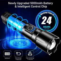 Blukar Taschenlampe LED Aufladbar, 500000 Lumen Extrem Hell Zoombare Taktische Taschenlampen Starke mit 5 Lichtmodi, IP67 Was