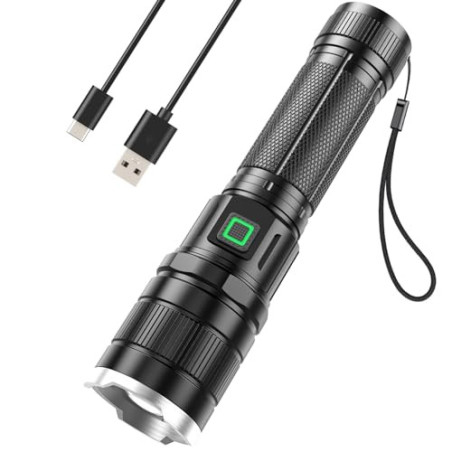 GEARLITE Taschenlampe LED Aufladbar, 10000 Lumen LED Taschenlampe Extrem Hell mit 3 Modi, IP65 Wasserdichte Taschenlampe Zoom