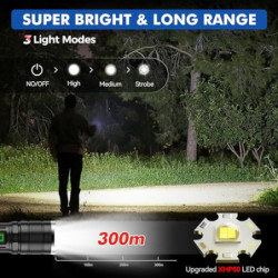 GEARLITE Taschenlampe LED Aufladbar, 10000 Lumen LED Taschenlampe Extrem Hell mit 3 Modi, IP65 Wasserdichte Taschenlampe Zoom